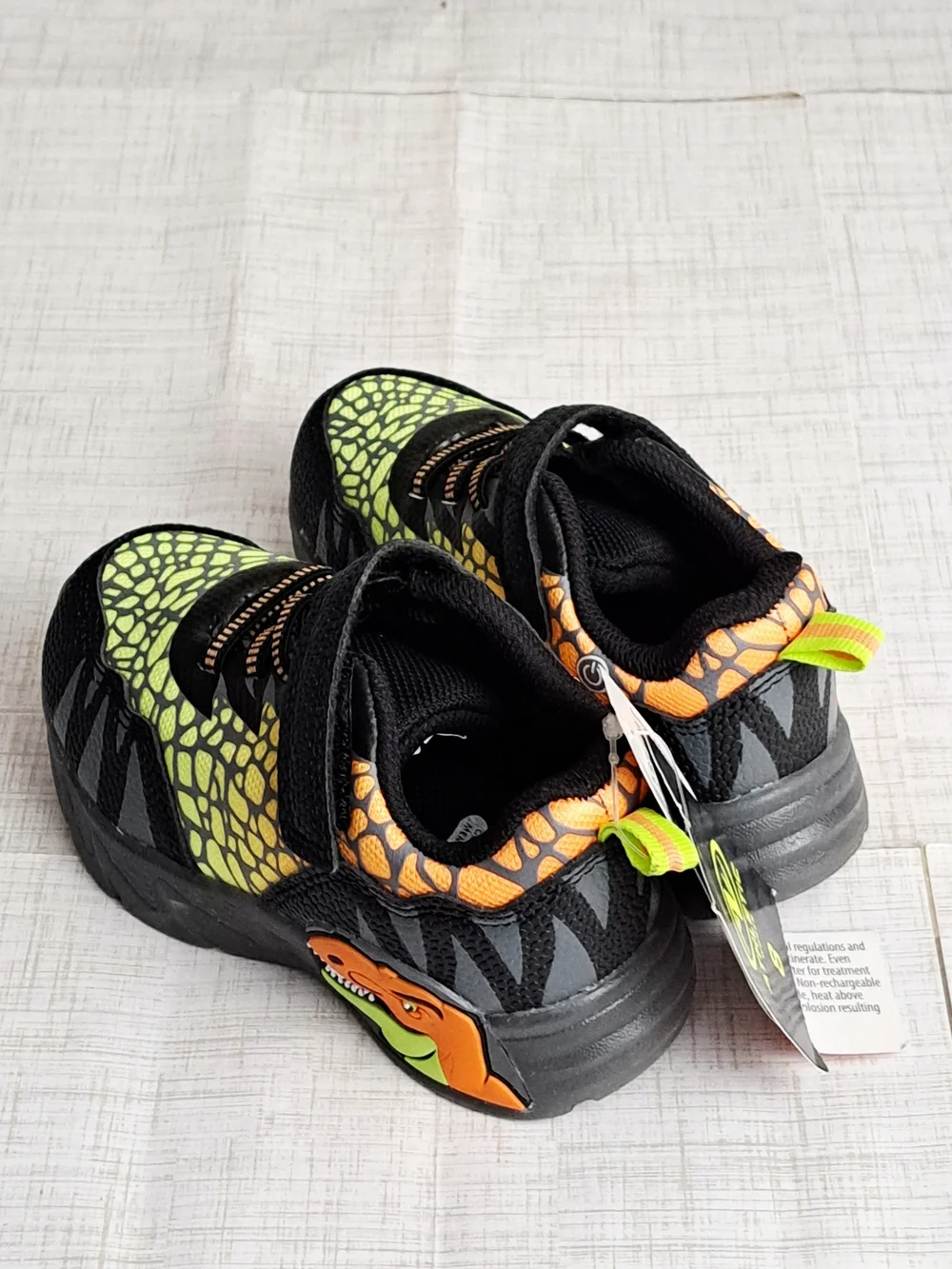 Athletic Works Kids' Black, Green & Orange Dinosaur Light Up     Sneakers